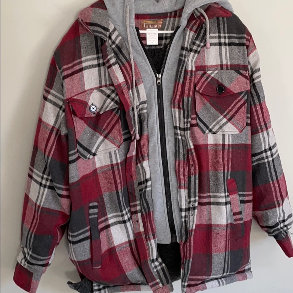 Plaid jacket with inner hoodie lining